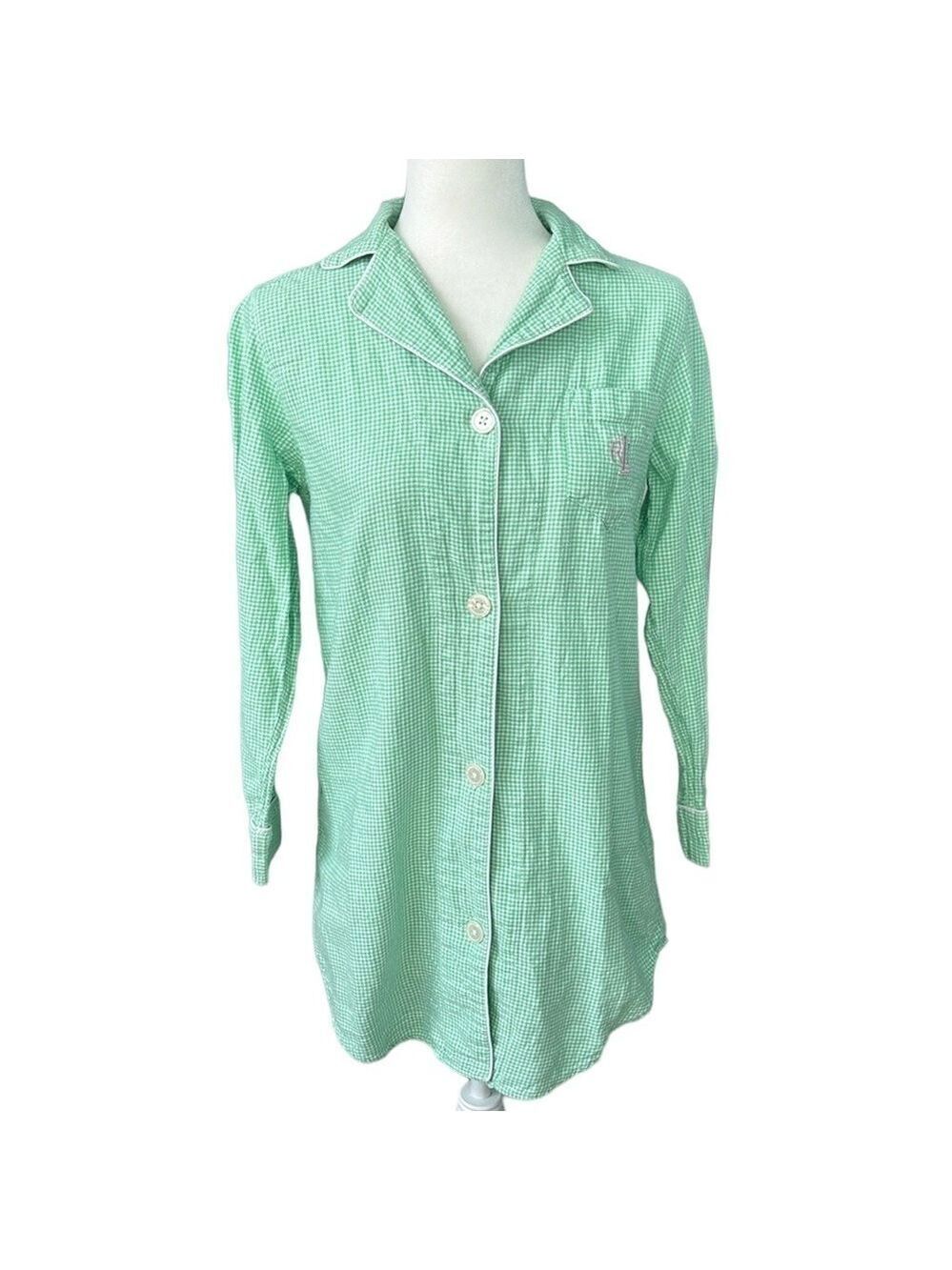 Lauren Ralph Lauren Check Green Sleep Shirt Size Small
